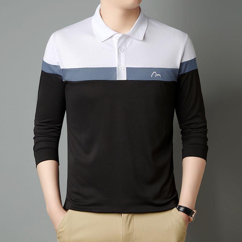 

Весна Осень Мужская Футболка с Длинным Рукавом Модная Рубашка Поло Базовая Футболка XXXL белый