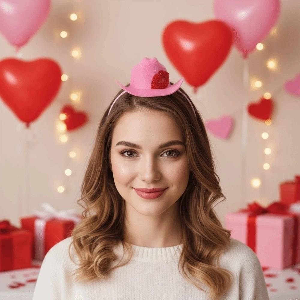 Filz Rosa Cowboyhut Stirnband Kunststoff Glänzender Lippenabdruck Haarband Valentinstag Haarreif Frauen