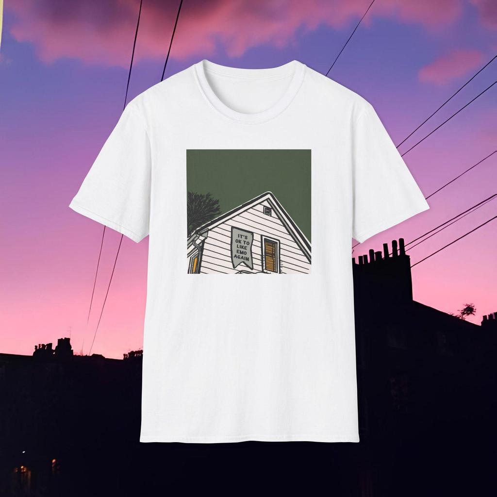 Midwest Emo - "Es ist OK, wieder EMO zu mögen" Ästhetisches Unisex Softstyle T-Shirt, Nostalgische Midwest Emo Math Rock Parodie, Unisex Shirt
