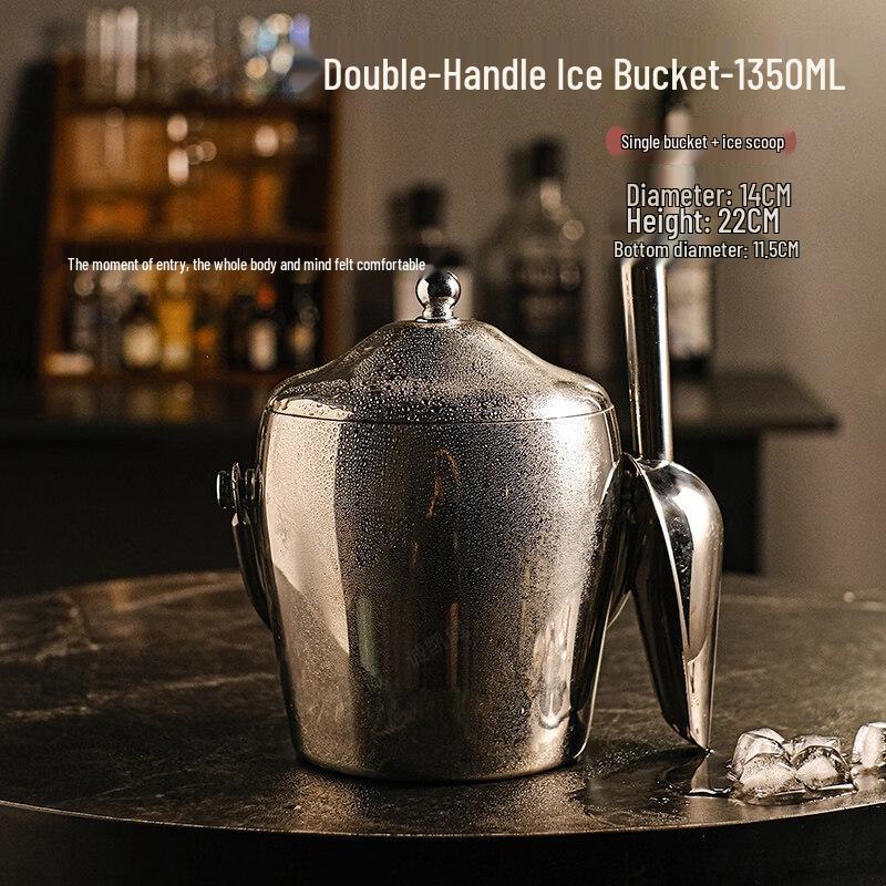 ZISIZ Double-Layer Stainless Steel Ice Bucket