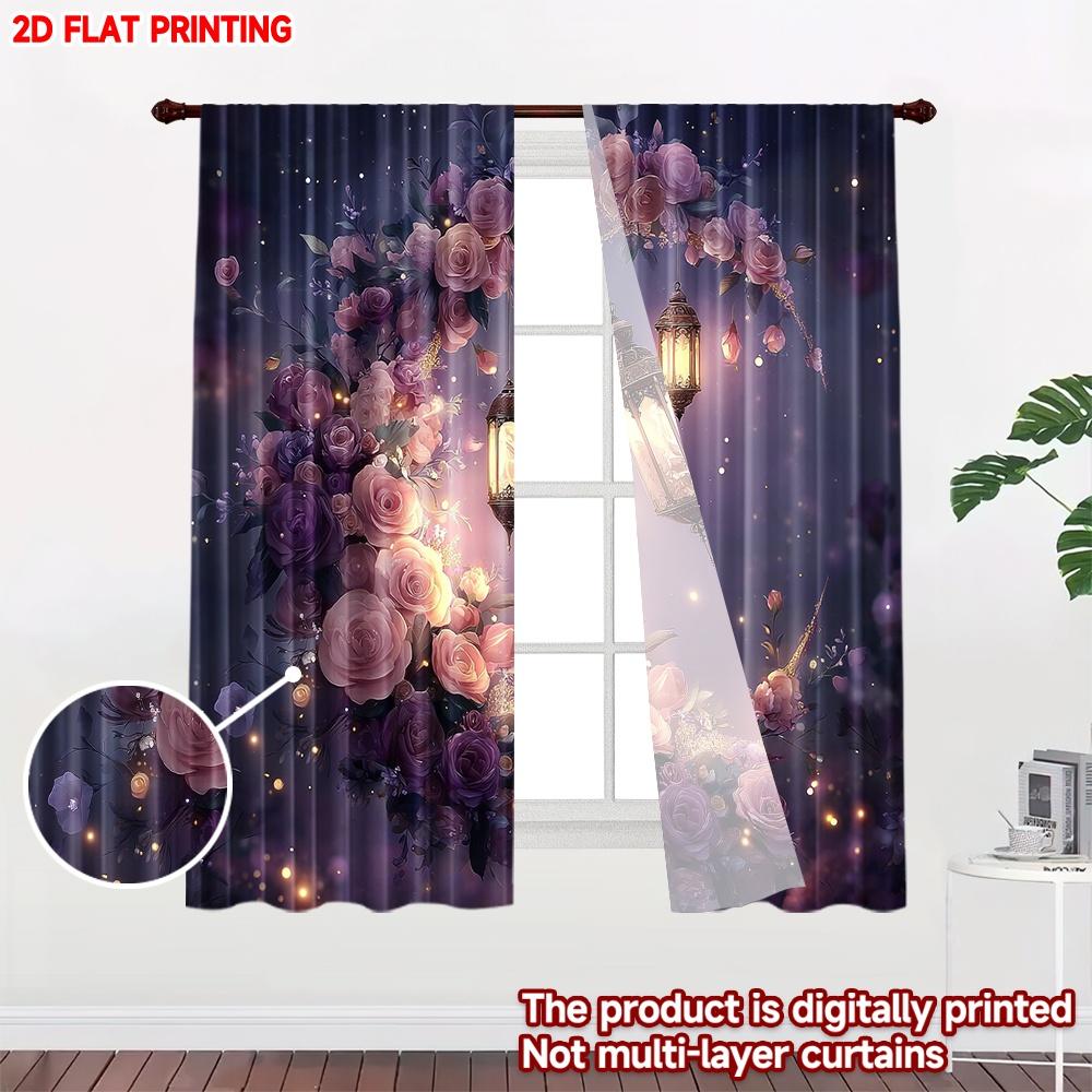 Set Of 2 Flat Printing Happy Valentine Day Curtain Crescent Wreath Color Light Digital Printed Polyester Drapes Curtains Made