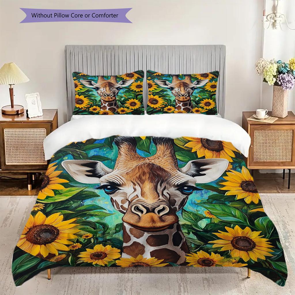 Starry Sky Giraffe Pattern Bedding Quilt Set Quilt Cover Pillowcase Home Decoration Birthday Gift (1 * Duvet Cover + 2 * Pillowcase, Without Core)