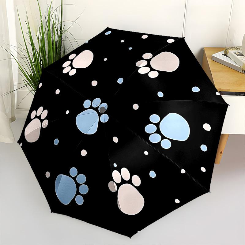 1pc Paw Prints Umbrella with 8 Iron Ribs and a Plastic Handle, Automatic Opening and Closing, and Daily Use.1071