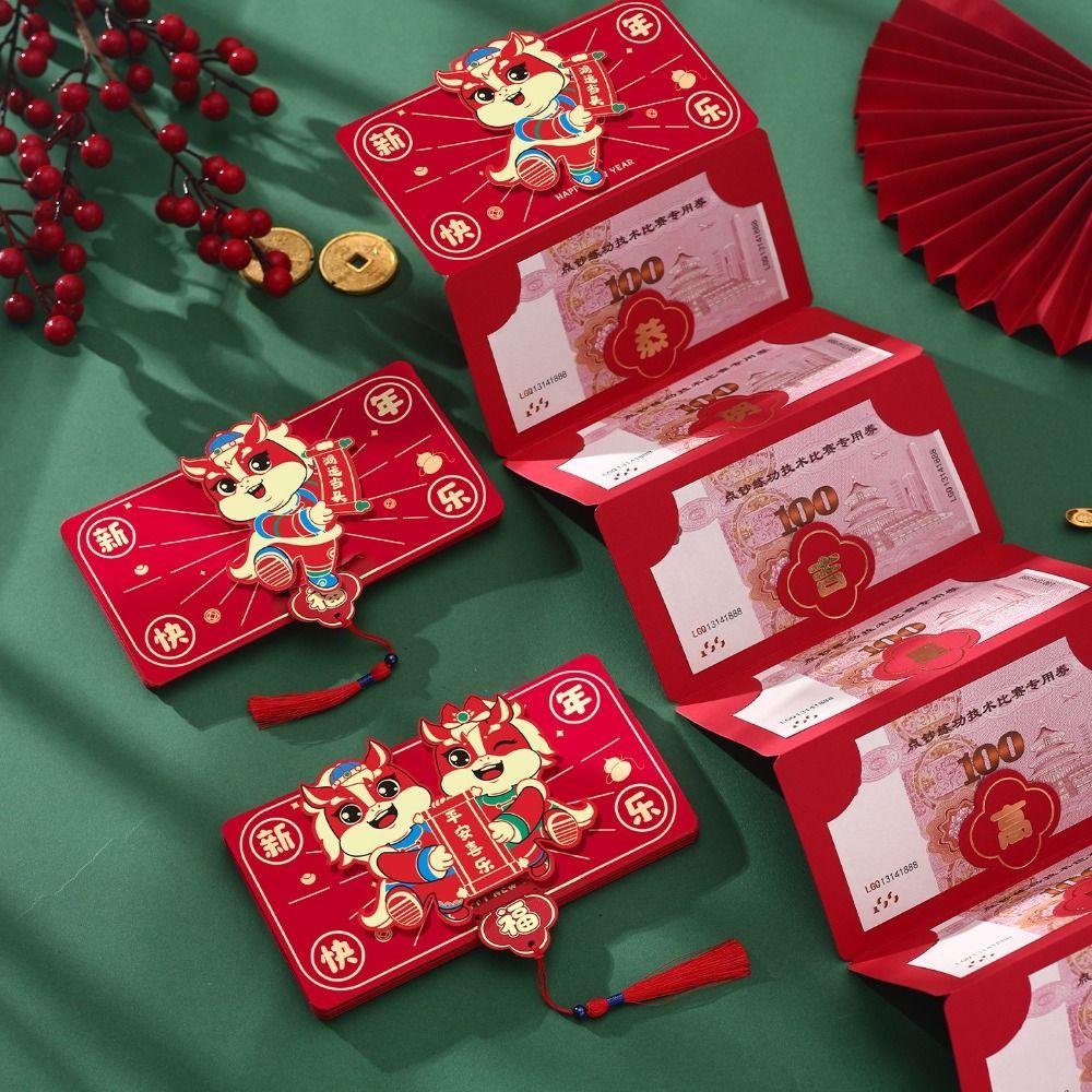 Papier Pferdejahr Roter Umschlag 3D-Design Faltstil Gefalteter Roter Umschlag Chinesischer Stil Verdickte Glücksrote Tasche Chinesisches Neujahr