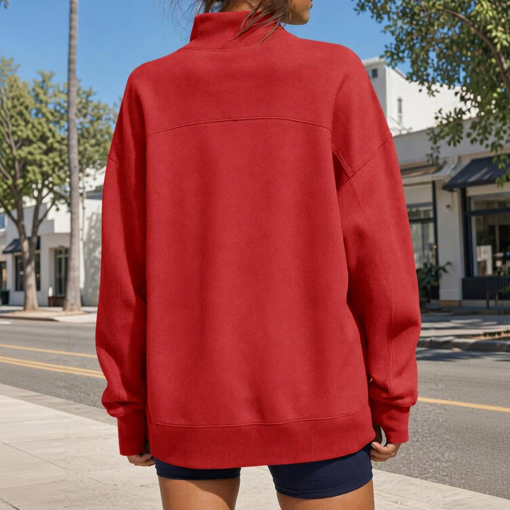 Women's Color Mock Neck Pullover Sweatshirt Loose Fit for Fall Winter