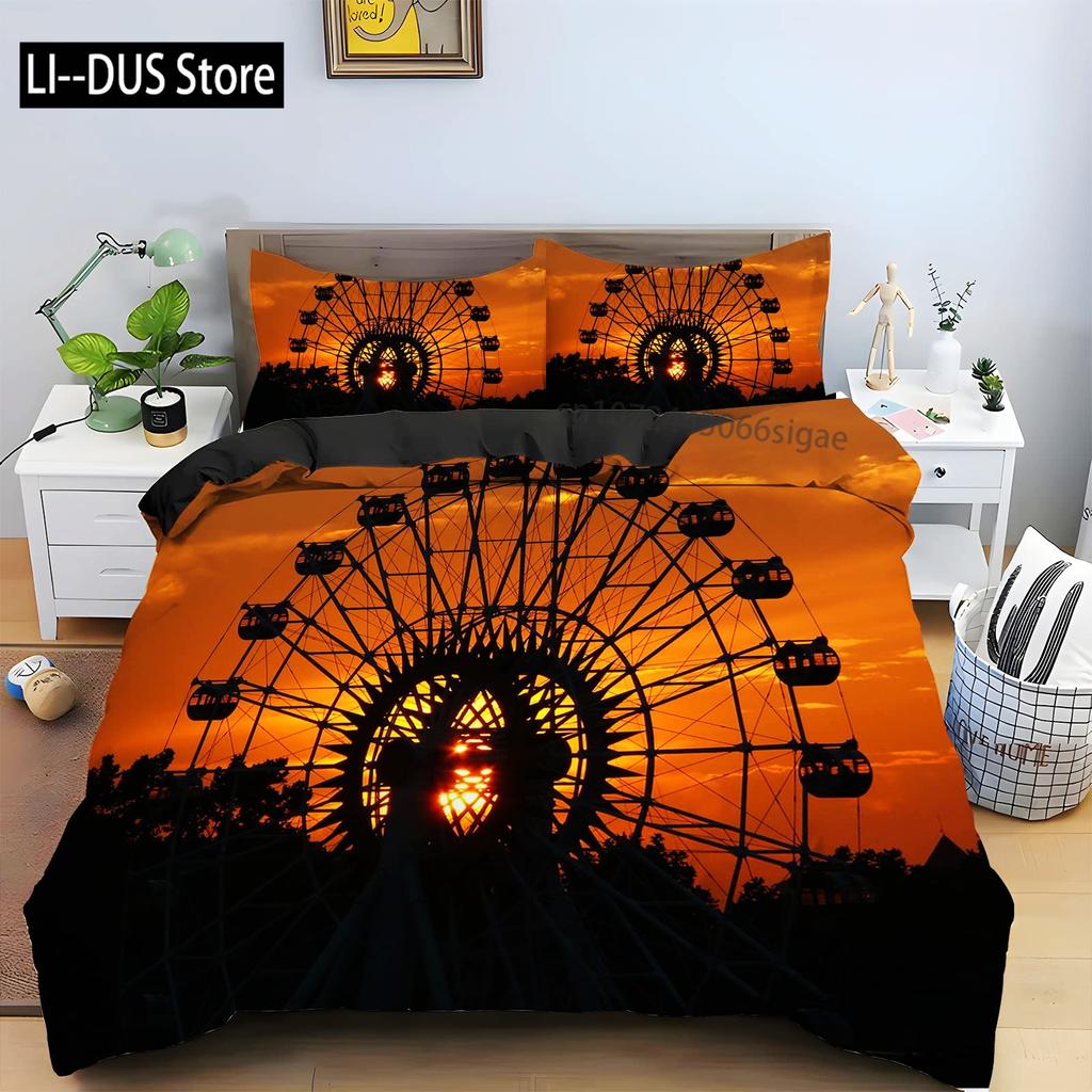 Ferris Wheel Comforter Cover Set Colorful Ferris Duvet Cover Bedding Set 3pcs for Kids Boys Soft Quilt Cover with 2 Pillowcase