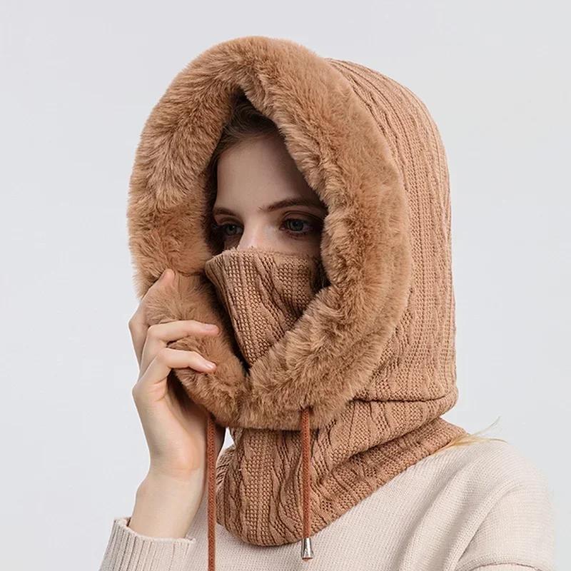 One Piece Hat Mask Neck Strap Integrated Hat Cold Proof Equipment Outdoor Skiing Windproof Hat Thick Plush