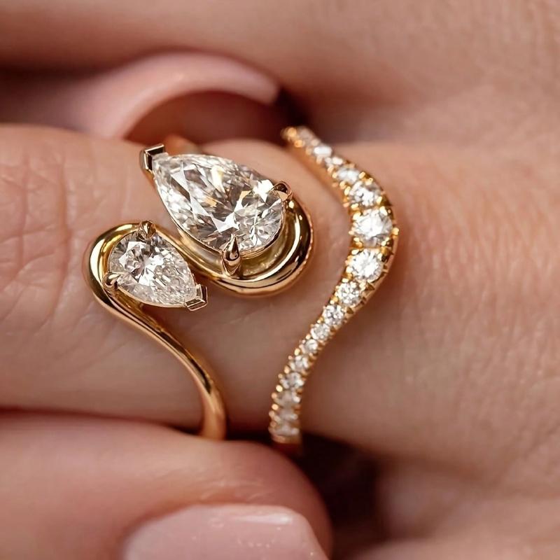 Fashionable Classic Sparkling Zircon Inlaid Women's Ring, Personalized and Trendy Daily Party Jewelry Gift