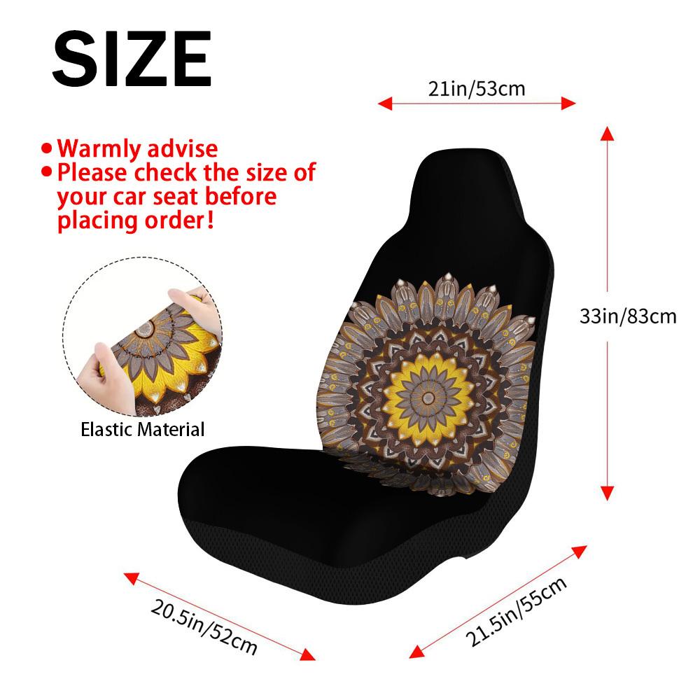 2pcs, Mandala Golden Bloom Print Car Seat Covers, Universal Auto Front Seat Covers For Women And Men, Fits Car, SUV Sedan, Truck