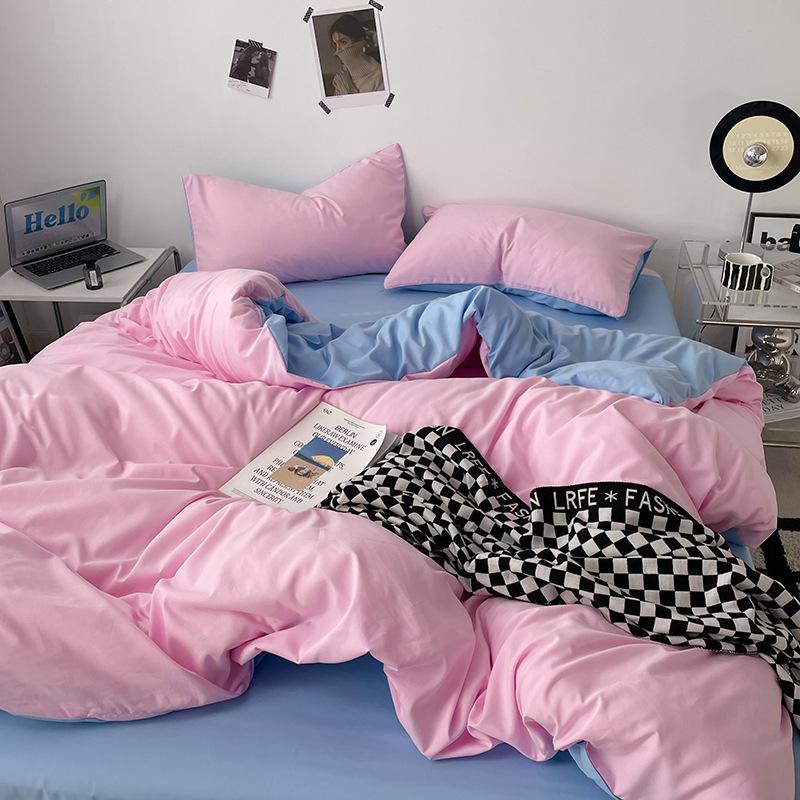 Japanese Solid Color Bed Set - Skin-Friendly, Breathable Sheets and Quilt Cover for Dormitories