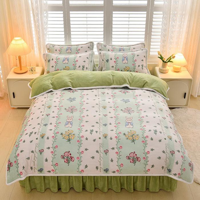 2025 Milch-Samt-Flanell 4-teiliges Set: Bettbezug aus Korallenfleece Klasse A