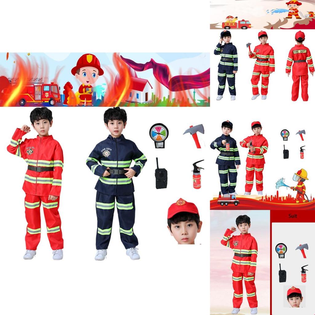 Kid's Fireman Uniform Costume Set For Kindergarten Role Play