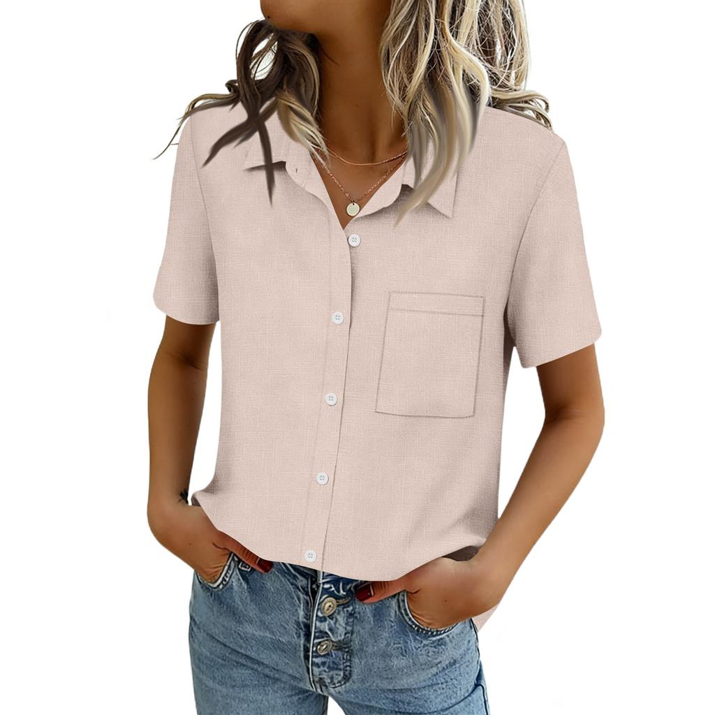 Women Blouses Short Sleeve Button Down Shirts Business Casual Dressy Work Tops Summer Spring Clothes