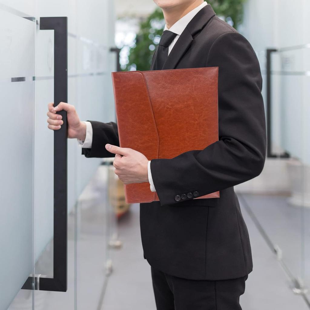 VANRA File Folder Organizer PU Leather File Jackets Document Holder Project Pockets with Magnetic Closure Button and Inner Bag for A4 Letter Size