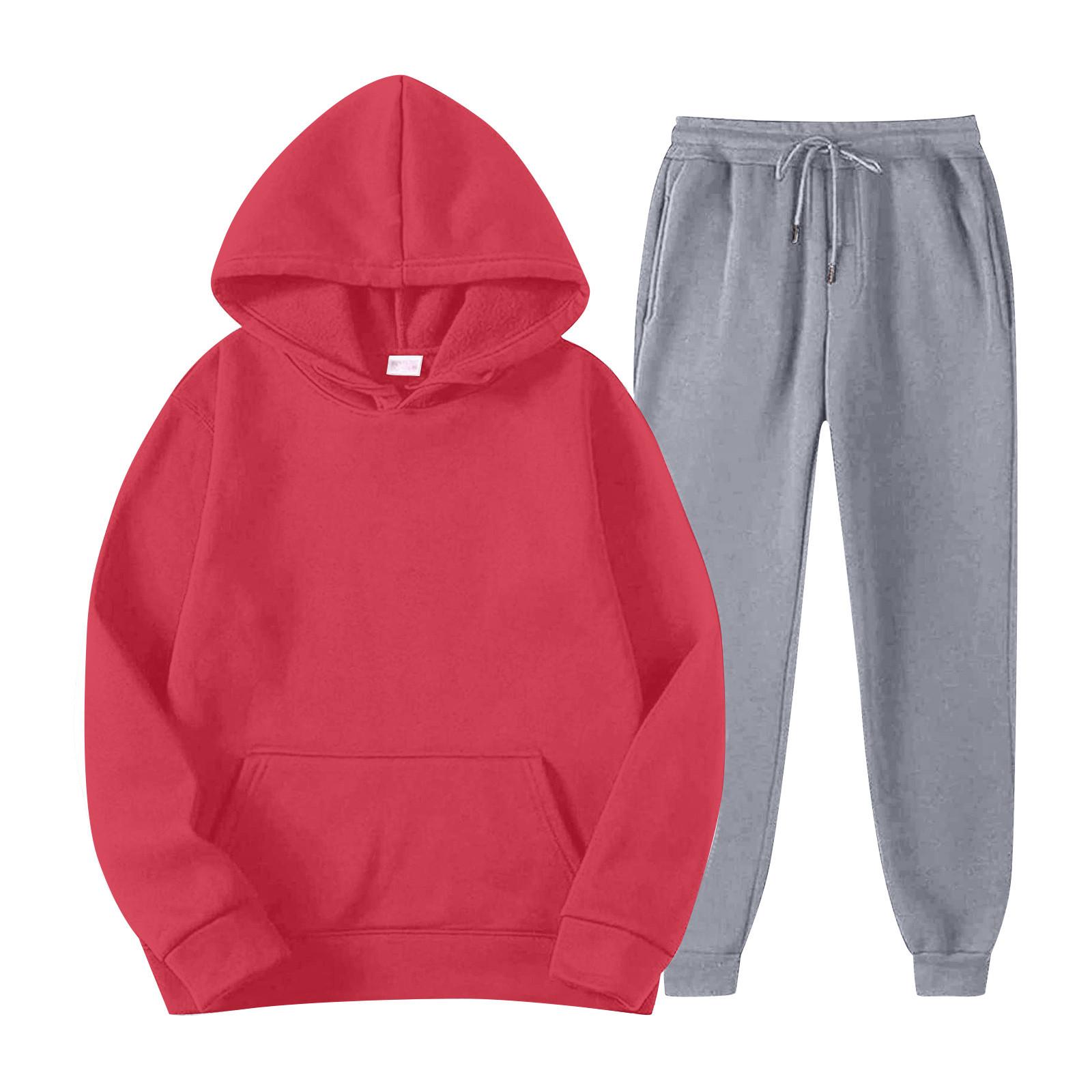 

Мужской спортивный костюм с капюшоном, унисекс, двухсекционная одежда для бега, пуловер с длинными рукавами, толстовки с капюшоном + комплект спортивных штанов XL красный