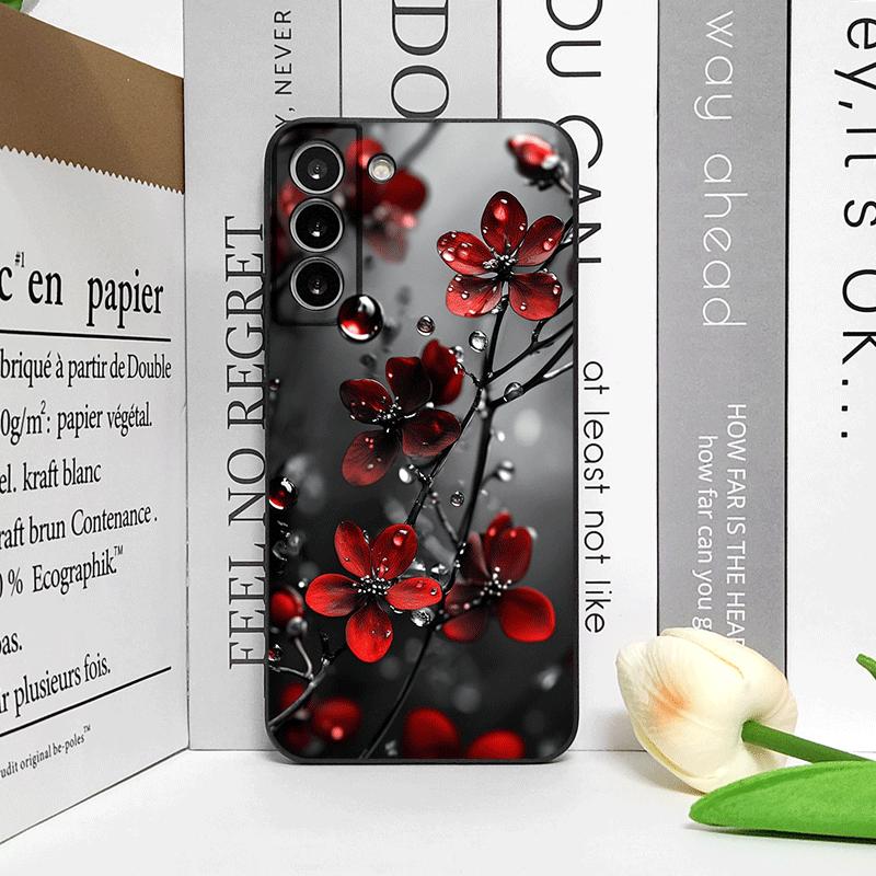 Retro Artistic Red Flower Plum Blossom Pattern Phone Case for Samsung Galaxy S25 S24+ S23 Ultra S22 Plus S21 FE M53 Soft Covers