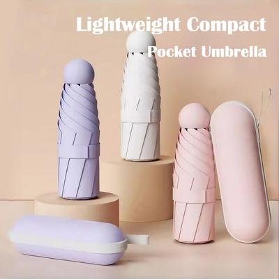 18CM 6 Ribs Lightweight Compact Pocket Umbrella with Storage Box Folding Travel Umbrella for Daily Life Sunny and Rainy Days