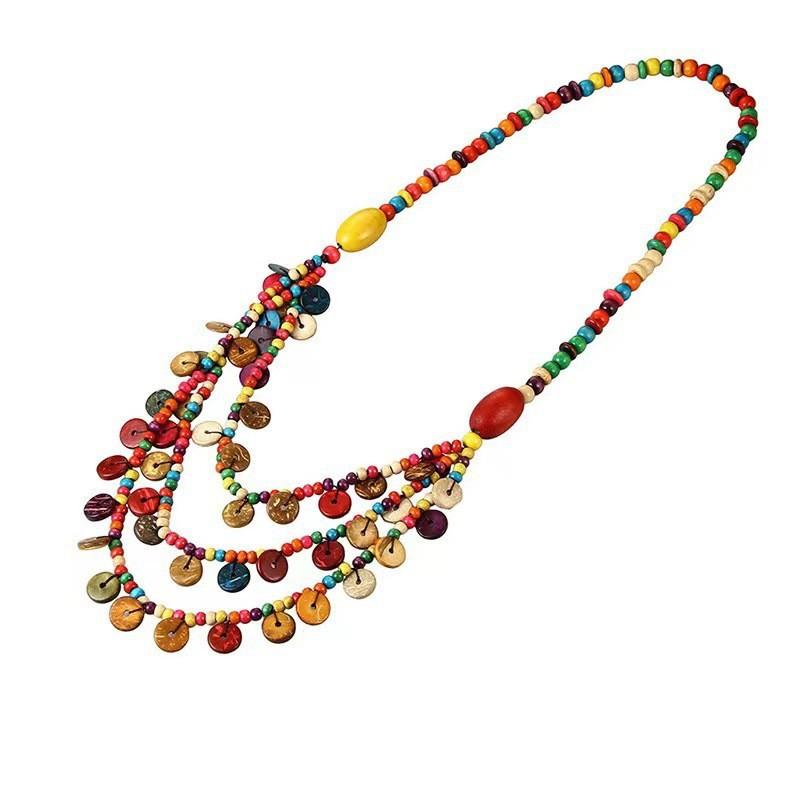 

Trendy Boho Colorful Wooden Beads Coconut Shell Mother of Pearl Multi-layer Ethnic Style Women s Long Necklace Eco-Friendly Statement Piece