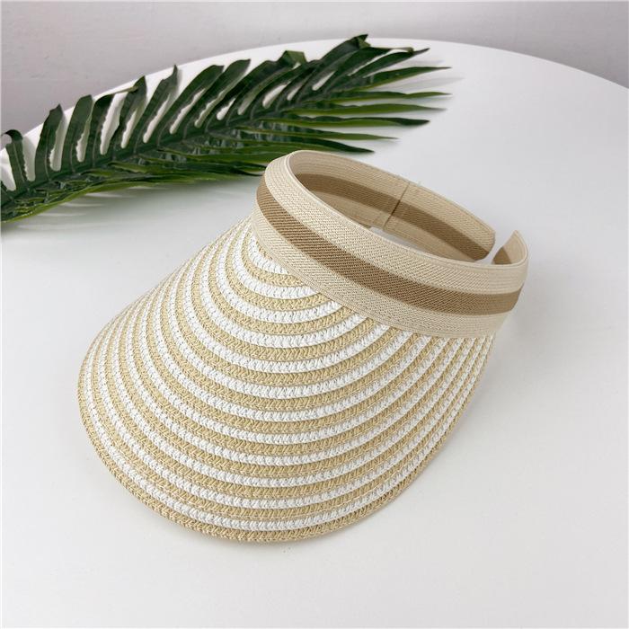 Empty Hat Children's Face Hat Ins Sunscreen Sun Hat Korean Elastic No Top Straw Hat Travel Striped Beach
