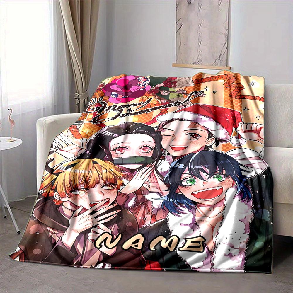 Custom 1pc Christmas Anime Character Blanket, Soft And Comfortable Blanket, Casual Warm, Camping Travel Blanket, Birthday Gift Q91219