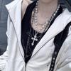 Retro Gotický Náhrdelník Kříž Punkový Styl Vrstvený Svetrový Řetízek Halloweenské Doplňky Náhrdelník z Imitace Perel Sváteční Dárek