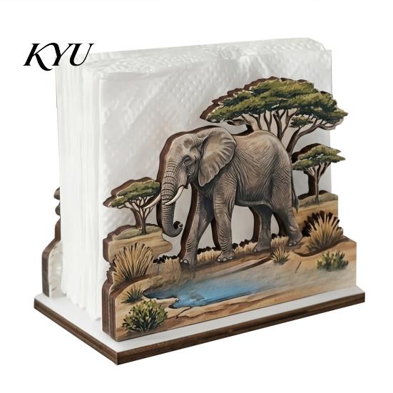 Durable Wood Napkin Caddy for Parties Rustic Wooden Holder, Octopus/Bird/Goose/Turtle/Black Bear/Elephant Pattern, Compact Tissue Unique Gift Teachers