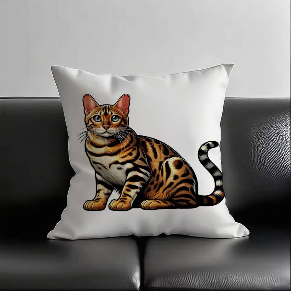 1 Stück Bengal Katze Kissenbezug Quadratisch Schlafzimmer Sofa Freizeit Komfort Kissen Auto Wohnzimmer Heimdekoration