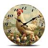 Reloj de Pared de Gallina con Pollitos en el Campo, Reloj Decorativo Silencioso de Cuarzo con Temática de Granja Rústica