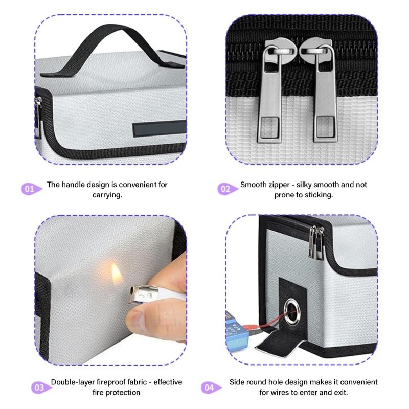 Fire Resistant Battery Organizer Pouch Carrying Handle Zipper System Safe Storage Solution For Models