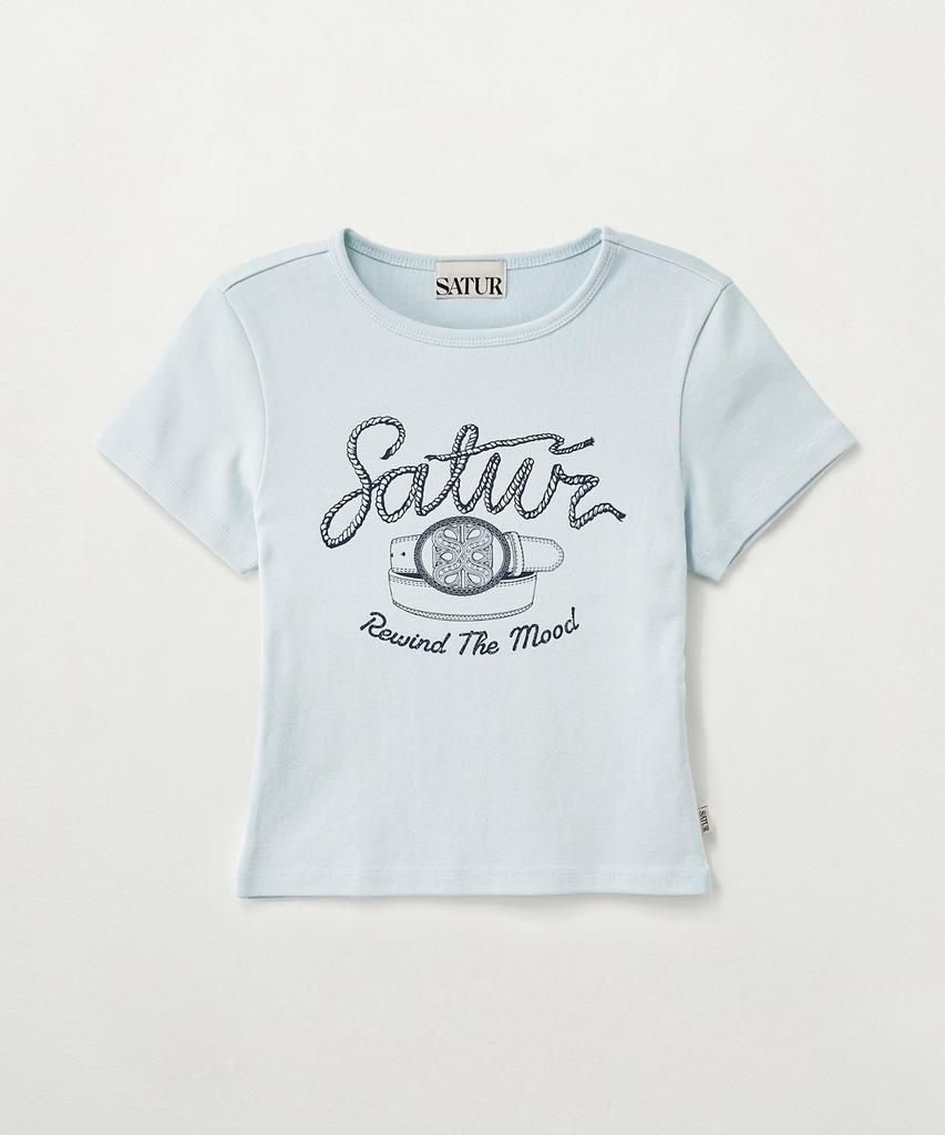 Seteo (W) Belt Graphic Slim Fit Short Sleeve T-Shirt Sky Blue