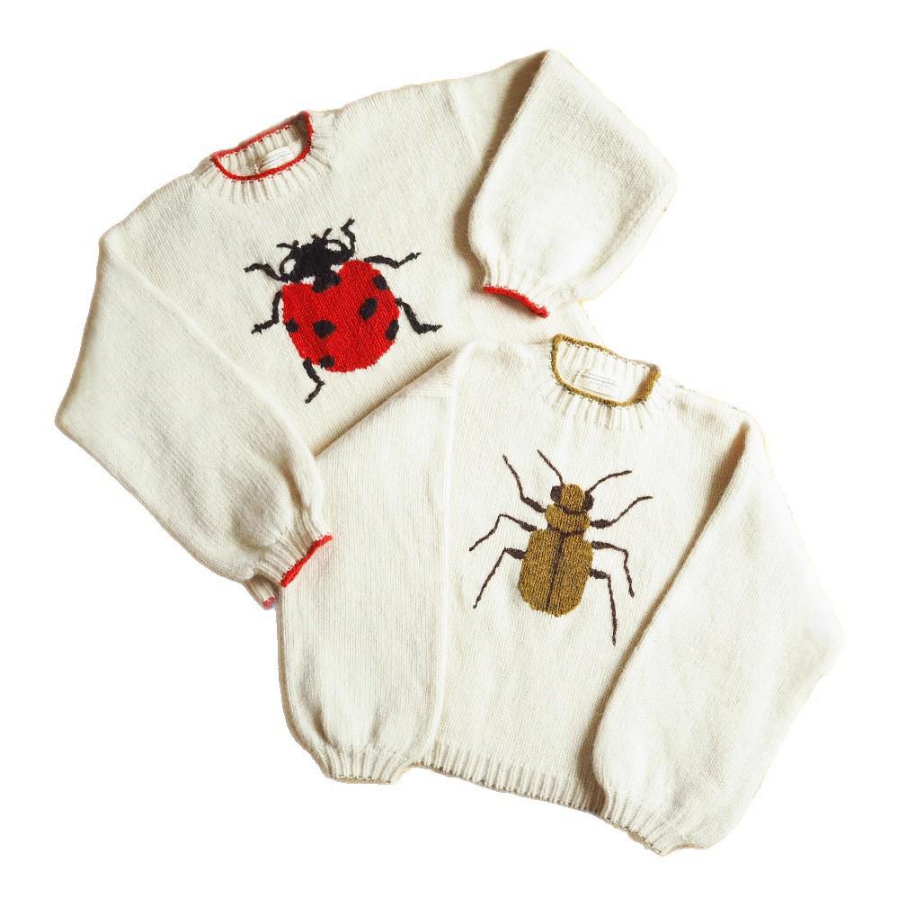 Round Neck Long Sleeve Loose Sweater with Insect Jacquard Pattern - Cute European and American Style