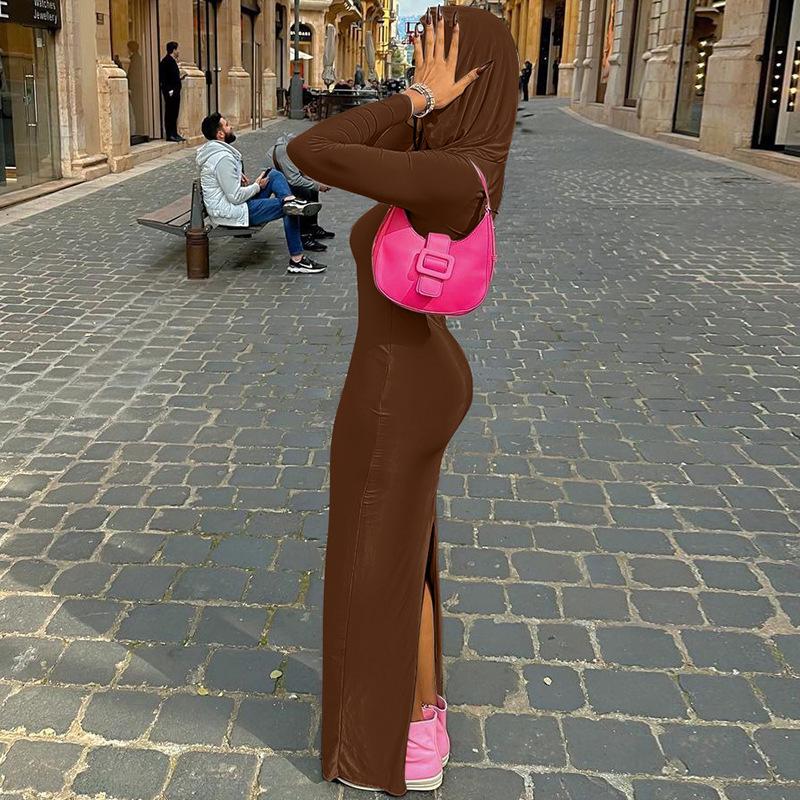 Bodycon šaty s kapucí a dlouhým rukávem - Styl evropských a amerických celebrit