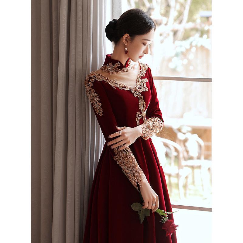 Chinese Cheongsam Toast Bride   New Small Red Return Wedding Dress Engagement Dress