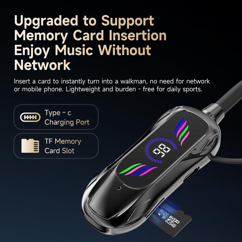 NEW Sports Car Shape Surround Sound Neckband Open-ear LED Display Headsets Wireless Bluetooth Headphones Sports Gaming Earphones