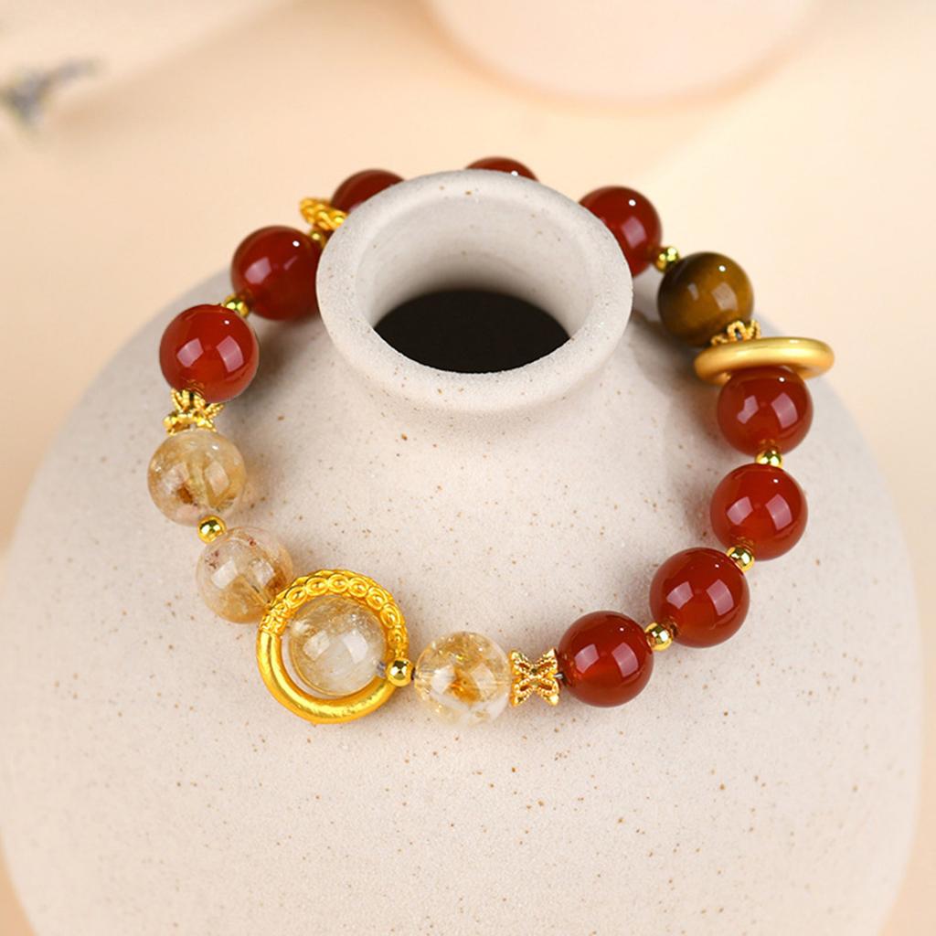 Handcrafted Red Agate and Yellow Ase Stone Bracelet Unique Wristband Charm Perfect for Daily Wear and Celebrations