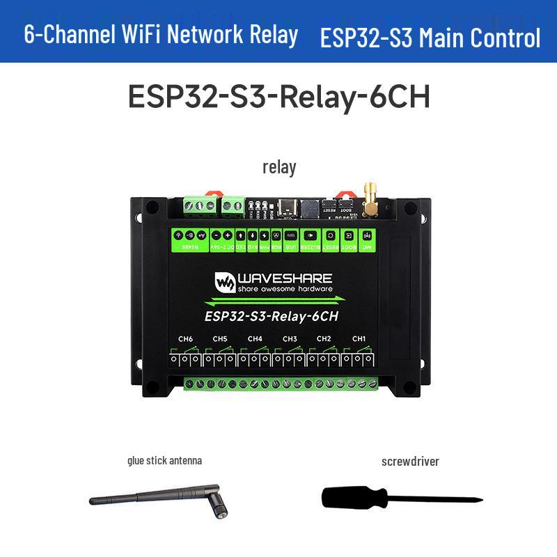 ESP32-S3 Industrial Isolated 6-Channel Network Relay Module with WiFi, Bluetooth 5, RS485, Dual-Core.