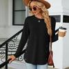 Damen Herbst Winter Solid Top Rundhals Langarm Lose Knopf T-Shirt