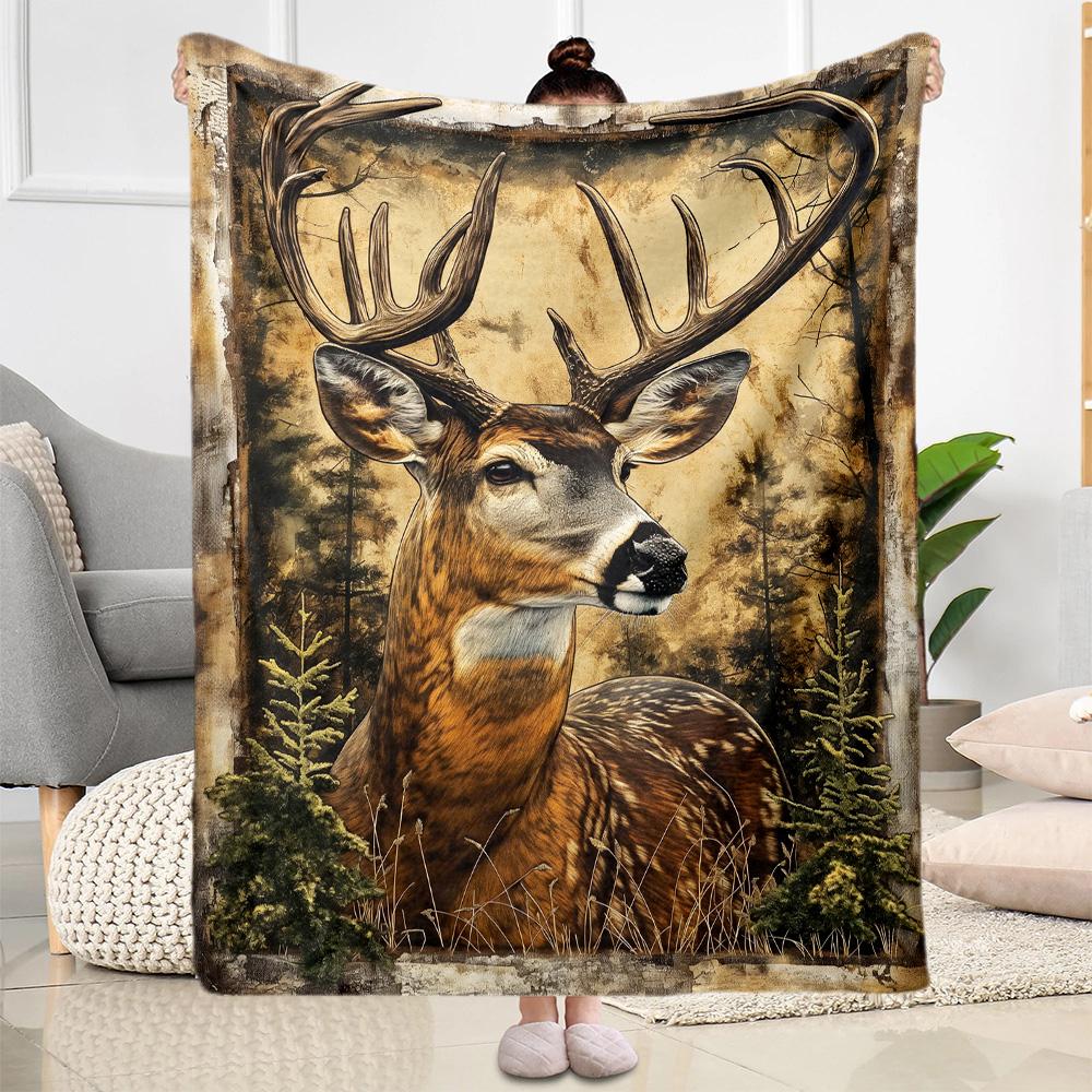 Hirsch im Wald Decken eignen sich für Wohnzimmer, Schlafzimmer, Camping und andere Orte und sind somit eine ideale Wahl für Geschenke.
