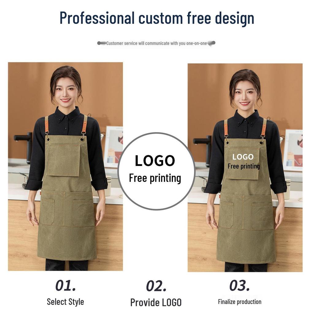 Premium Waterproof Canvas Apron for Catering, Baristas, Baking, Milk Tea Shops - Custom Logo Workwear