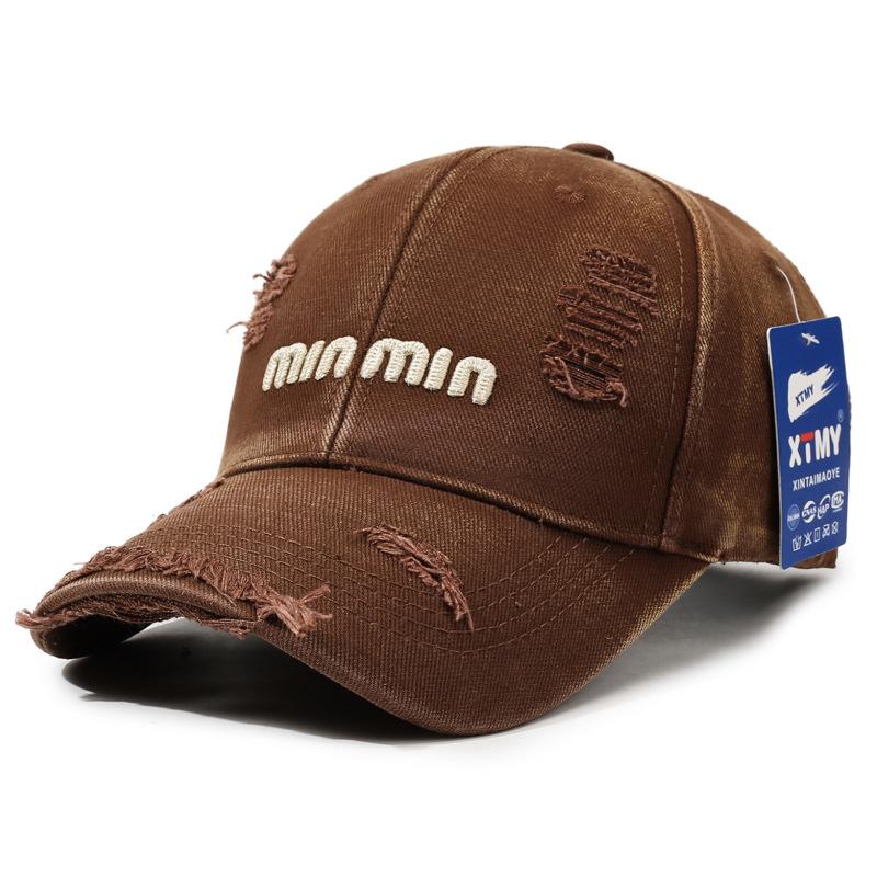 New Style Distressed Washed Baseball Cap With Three-Dimensional Embroidery, A Slim Visor Hat That Makes Your Face Look Smaller.