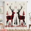 2pcs,2D Plane Printing Contemporary Curtains Buffalo Plaid Reindeer Snowflakes (4) Durable Polyester (without Rod) Holiday