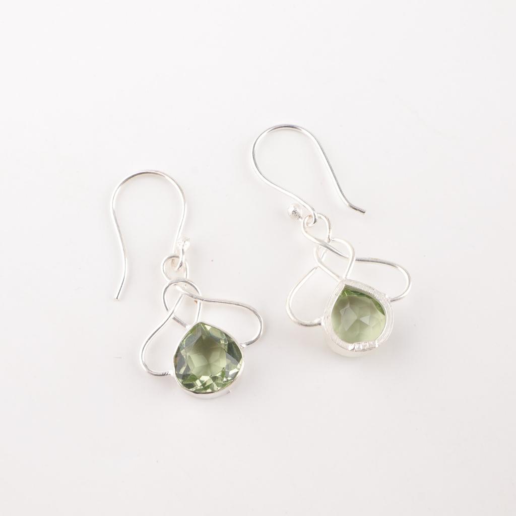 Green Amethyst Gemstone 925 Solid Silver Jewelry Handmade Women's Earrings 1.50" EE-2-39