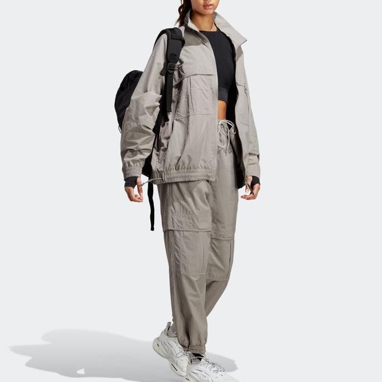 adidas X Stella McCartney Collaborative Einfarbige Strick-Trainingsjacke mit Reißverschluss Damen Jacken Taubengrau HR9178