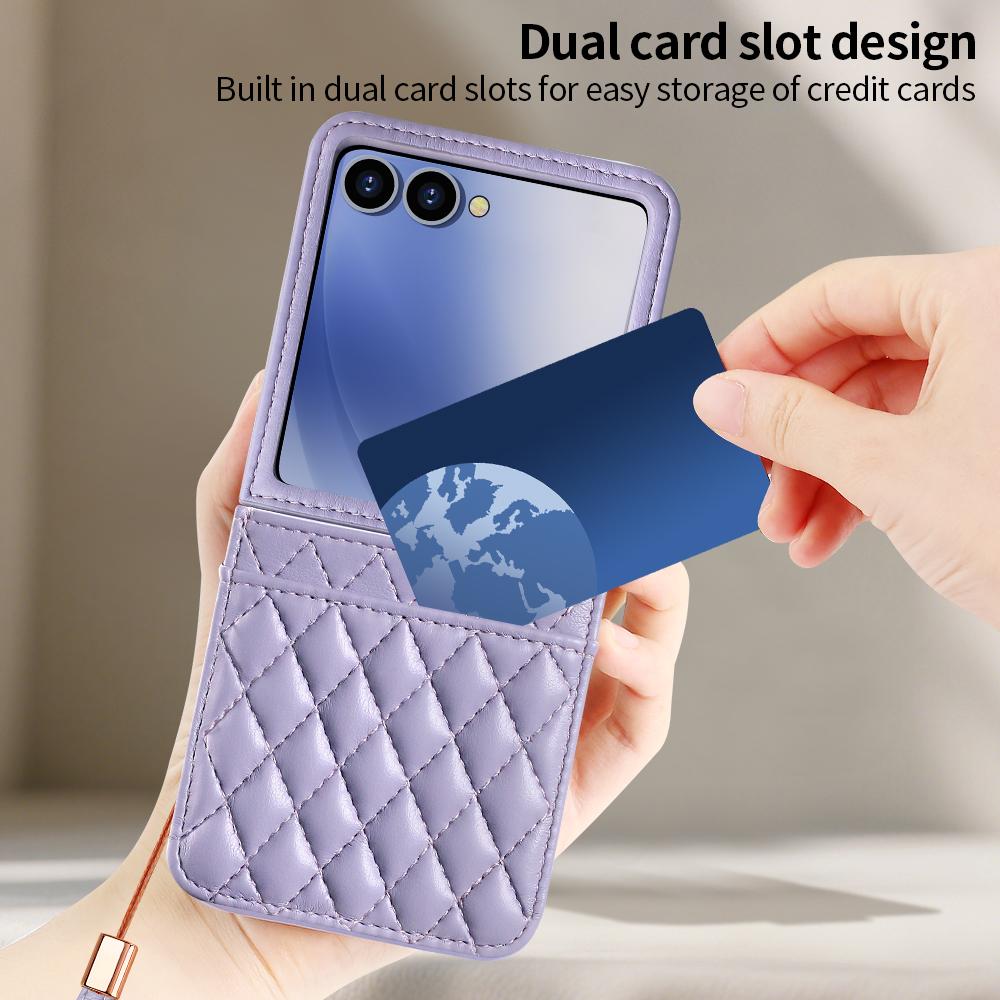 Luxury Styly PU Leather Phone Case with Wrist Strap Compatible with Galaxy Z Flip 7 Flip6 Flip5 Flip 4 Case with Bank Card Slot