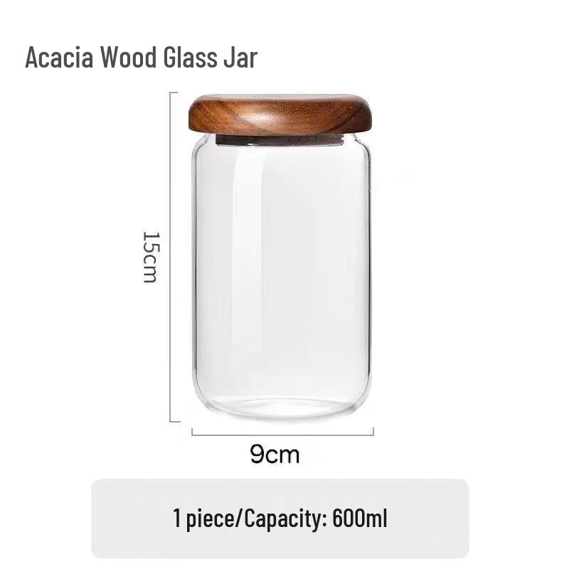 ZISIZ Round Glass Storage Jar with Solid Wood Lid