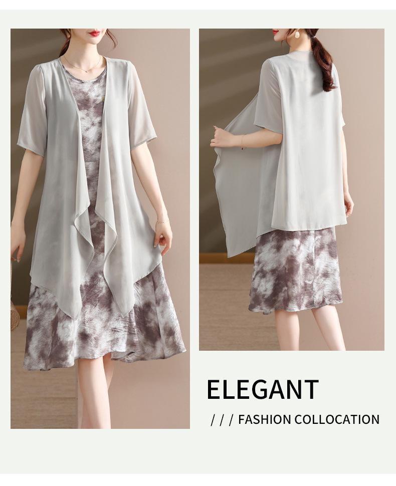Elegant Chiffon Summer Dress Set for Mature and Elderly Women - Stylish Two-Piece Skirt Ensemble