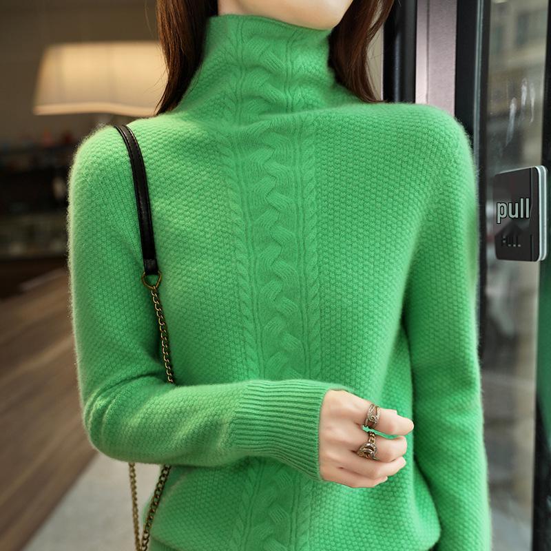 

Женский ретро жаккардовый шерстяной свитер с высоким воротом - Приталенный крой, Плотная вязка для осени/зимы M (approx. 50-55 kg)