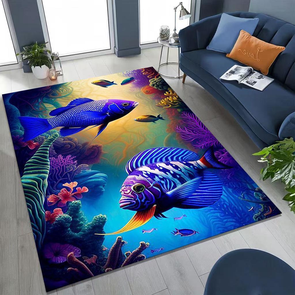 2026 New Underwater World Sea Dolphin Turtle Coral Rug for Bedroom Living Room Sofa Home Doormat Decor,Kids Non-slip Floor Mat