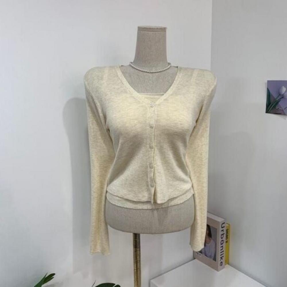 C S In The Room V neCk Layered Sheer Knit Cardigan Set 3Color C
