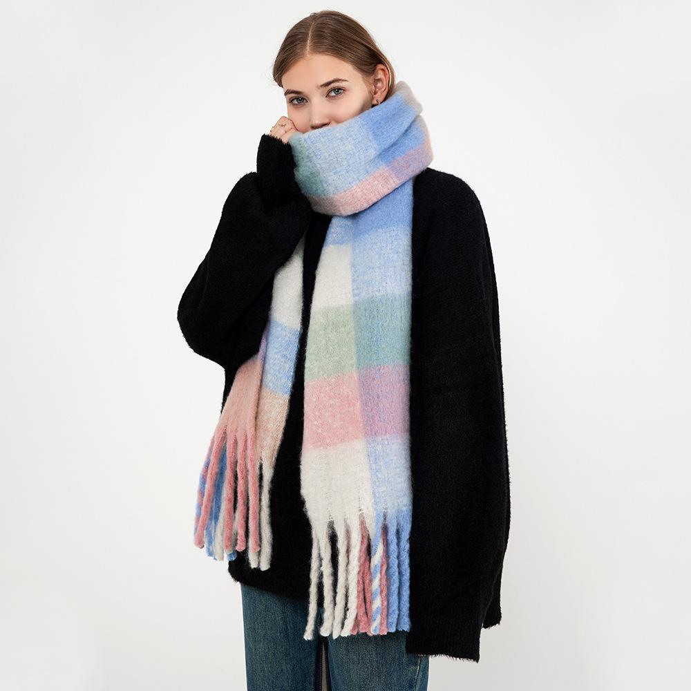 AC new winter warm plaid fringed scarf women's imitation cashmere wool warm long scarf shawl Han Fan